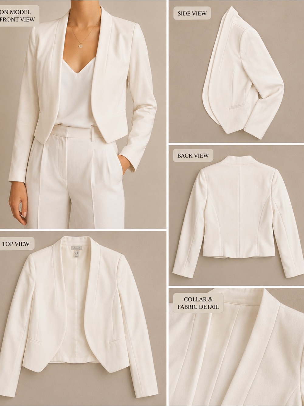 REVAMPED Milky Cream White Classy Elegant Open Collar Cropped Blazer $178 XS